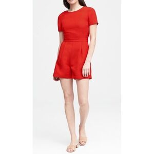 Banana Republic Red Short Sleeve V-Back Tailored Romper Playsuit Size 10 NEW